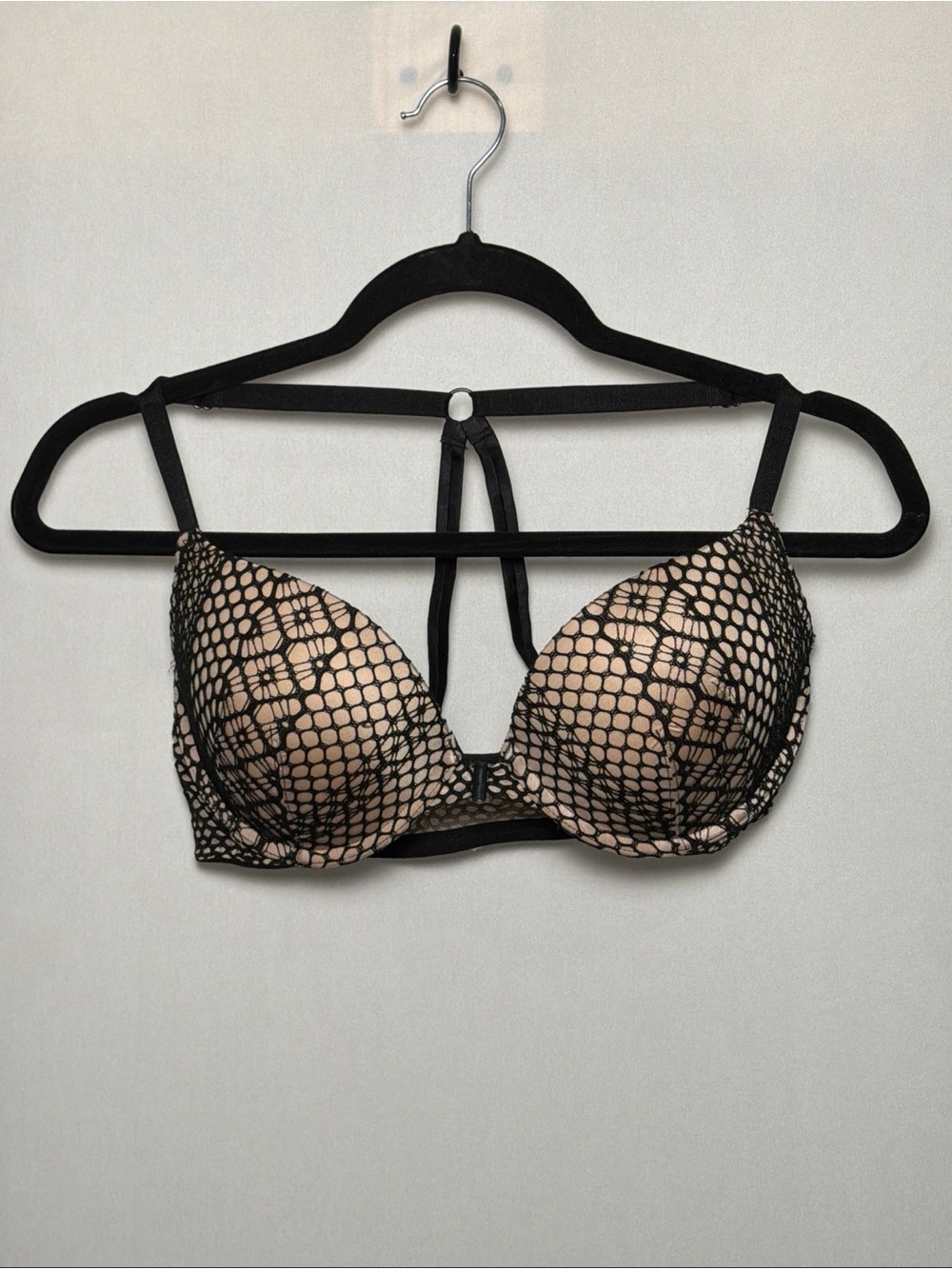 Victoria's Secret Nude Push-Up Bra with Black Lace Overlay